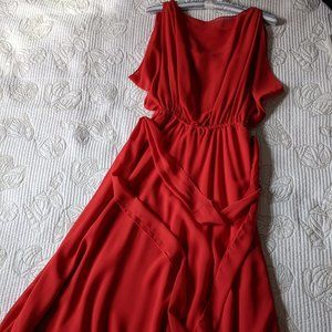 Tomato red chiffon cocktail dress